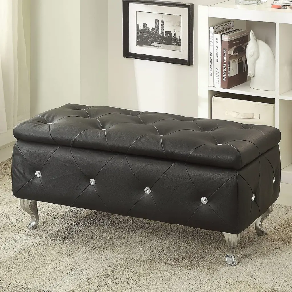 1Pc Glam 38 Inches Storage Ottoman Bench Upholstered Tufted Black kanepe