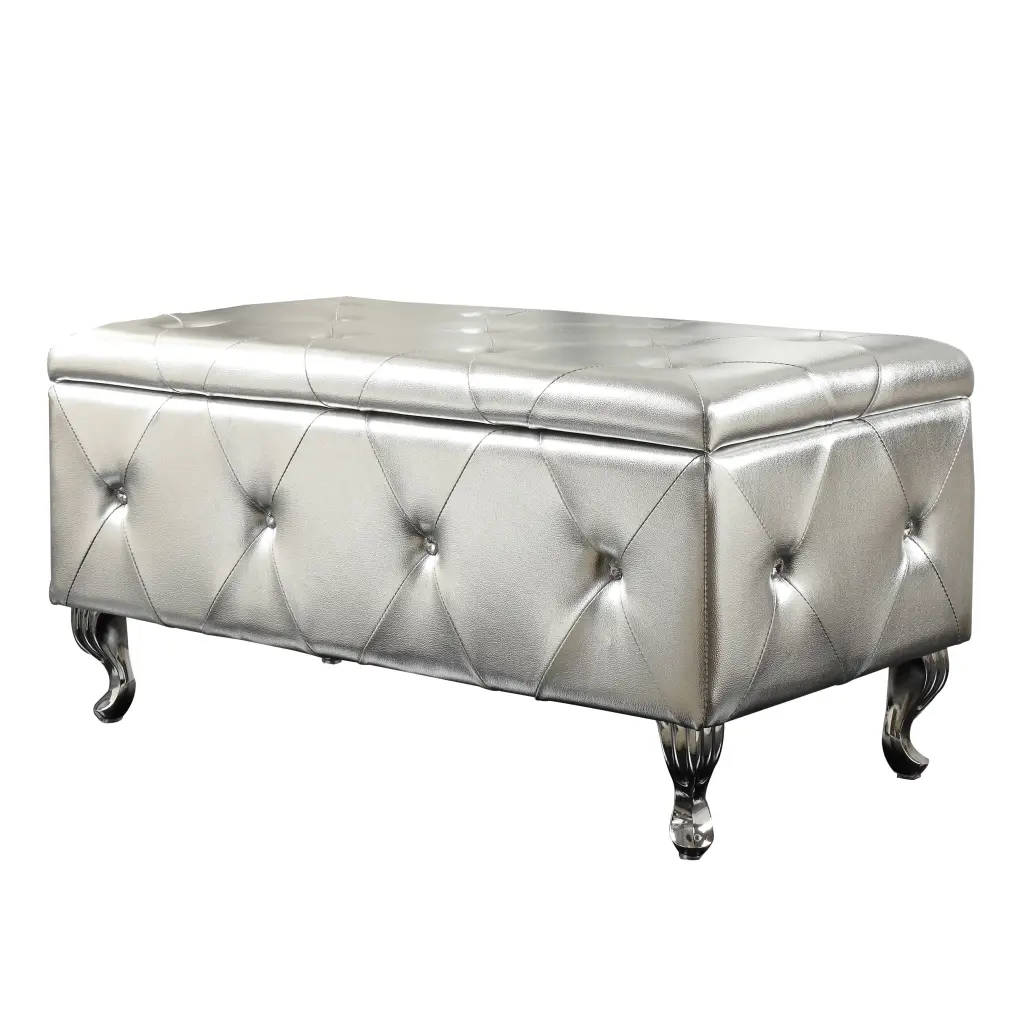 1Pc Glam 38 Inches Storage Ottoman Bench Upholstered Tufted Shiny Metal kanepe