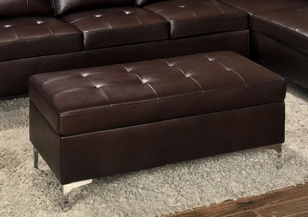 Contemporary Brown Tufted Top Ottoman Faux Leather Upholstered Storage kanepe