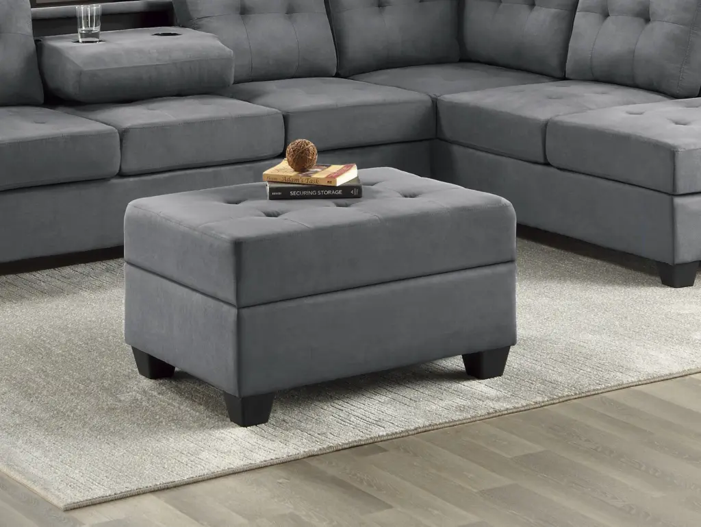 Modern Living Room Storage Ottoman Tufted Top Dark Gray Upholstered kanepe