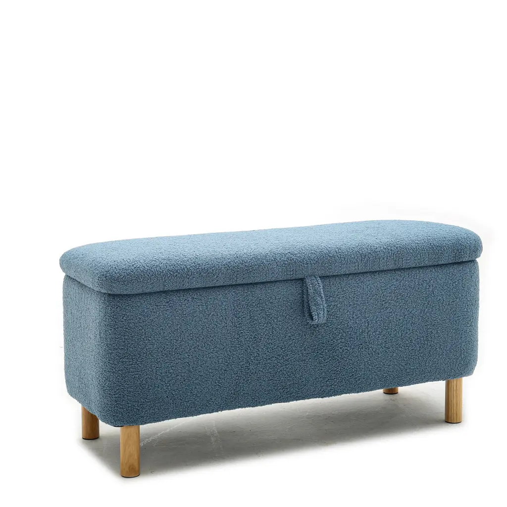 Basics Upholstered Storage Ottoman and Entryway Bench Blue Boucle levin furniture
