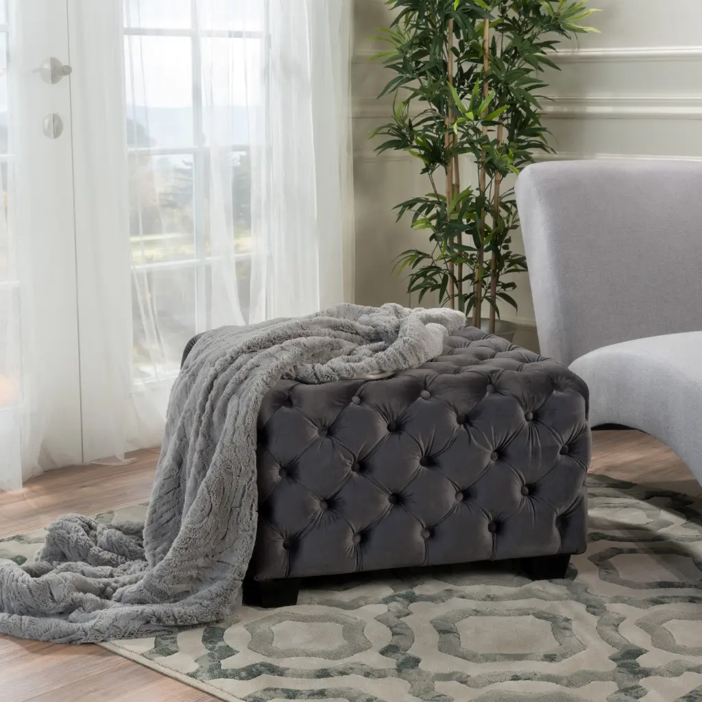 Grey Velvet Ottoman Living Room Decor nh-an