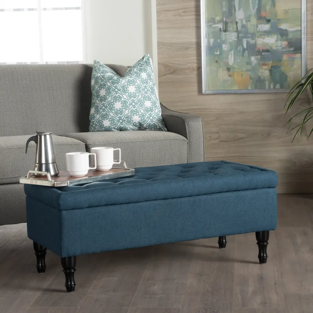 Hyatt Storage Ottoman Navy Blue Material Upholstered Footrest nh-an