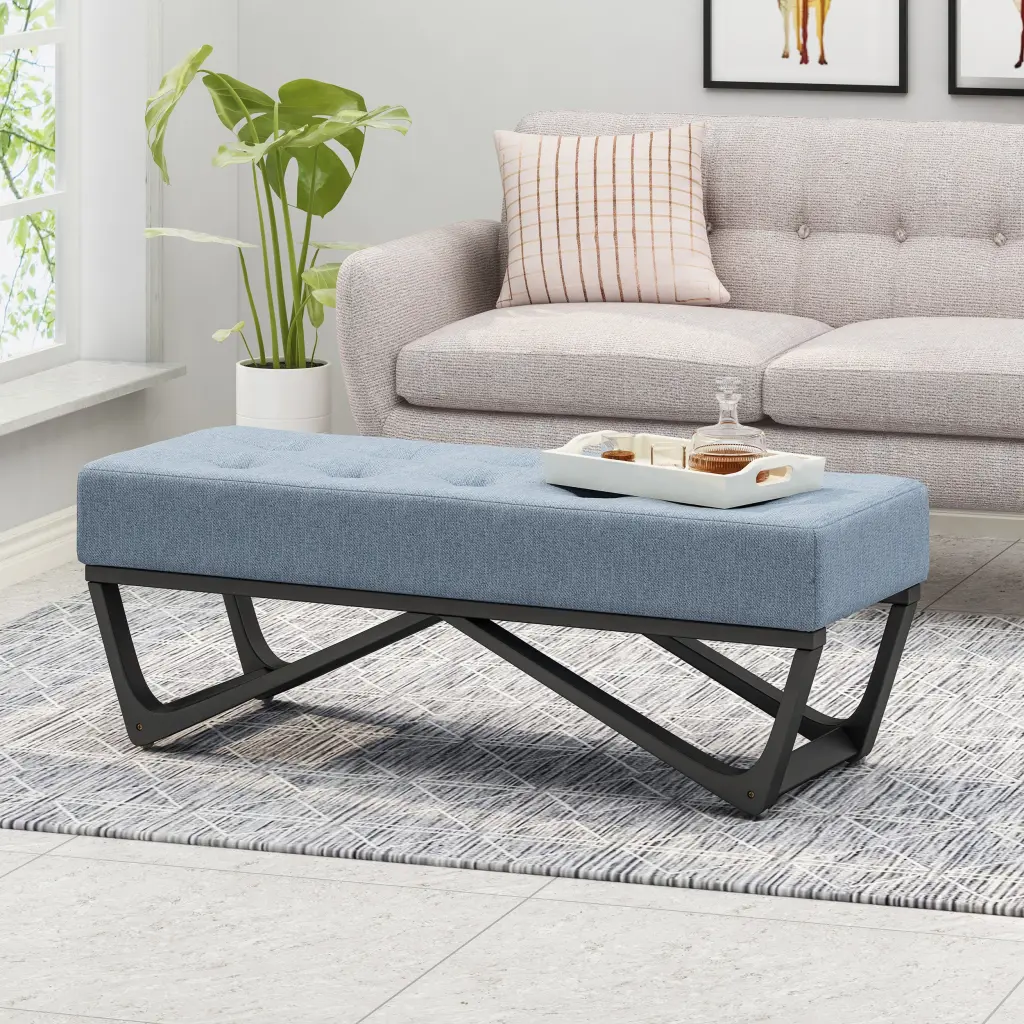 Light Blue Ottoman - Soft Material Footstool Living Room nh-an