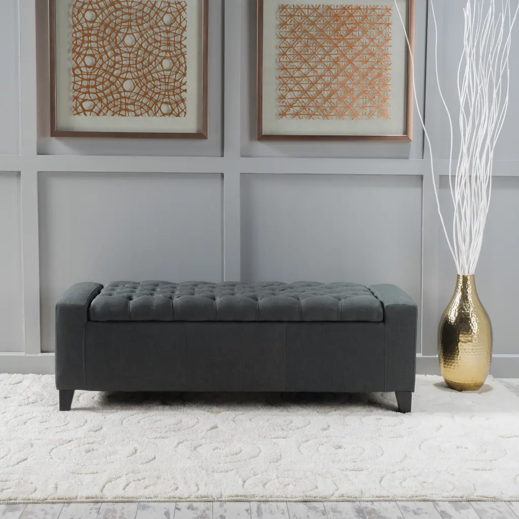 Storage Ottoman Dark Gray Fabric Living Room or Bedroom nh-an