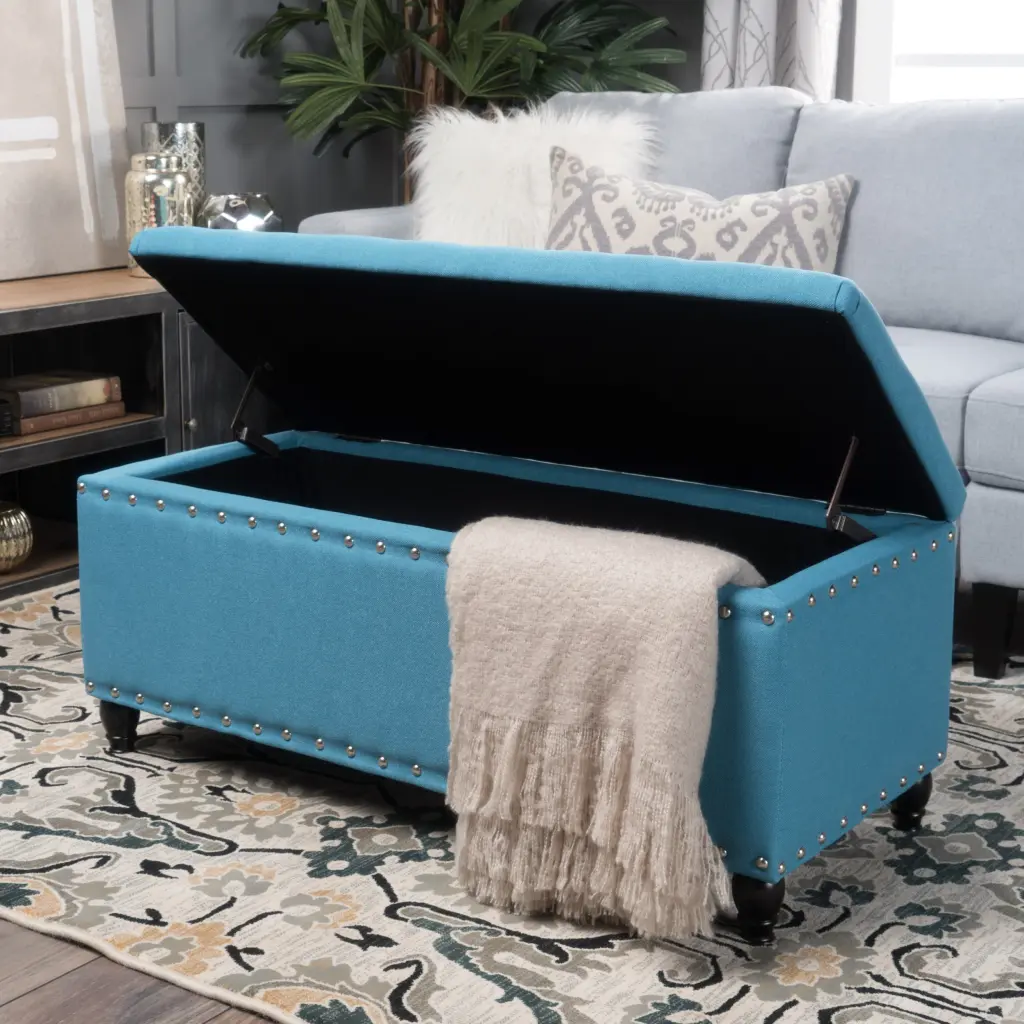 Teal Fabric Storage Ottoman Lift Top Living Room Organization nh-an