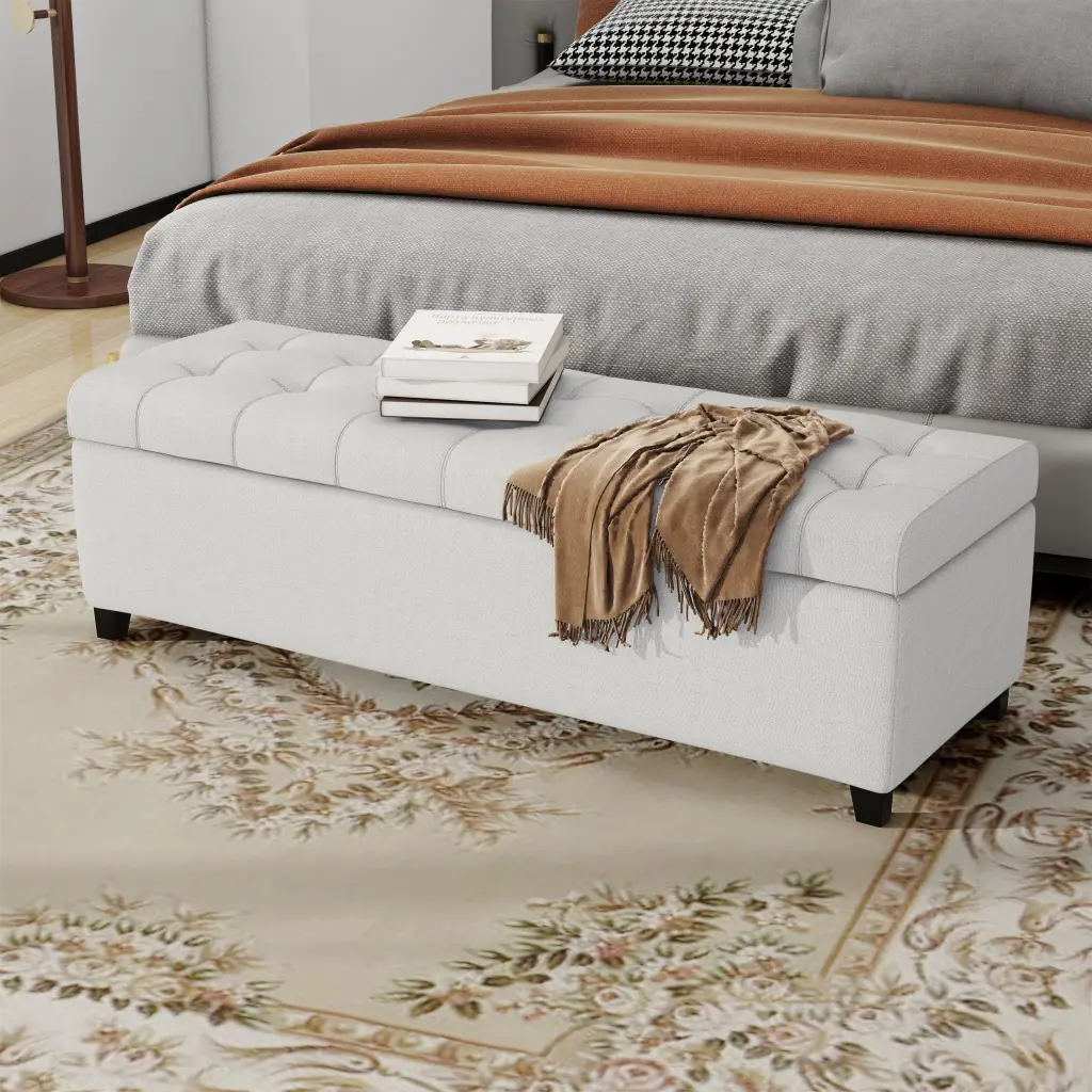 Storage Ottoman Light Grey Material Multi-functional Footrest And Seat nh-perfect home
