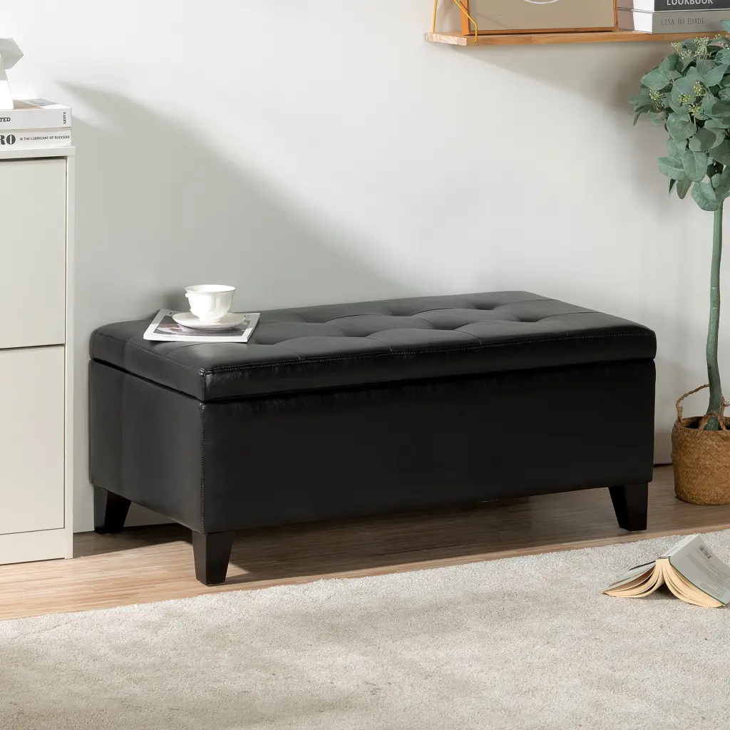 Storage Ottoman Timber Legs and Faux Hide Upholstery Living Room rnb