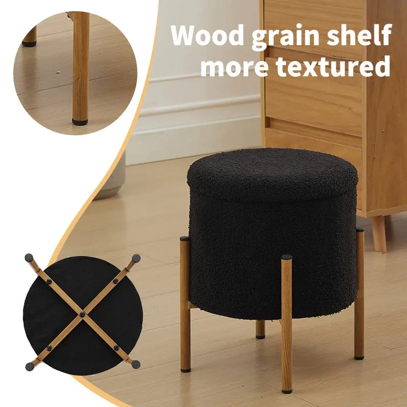 Modern Round Storage Ottoman Foot Stool Metal Base Upholstered Living Room Furniture w2725