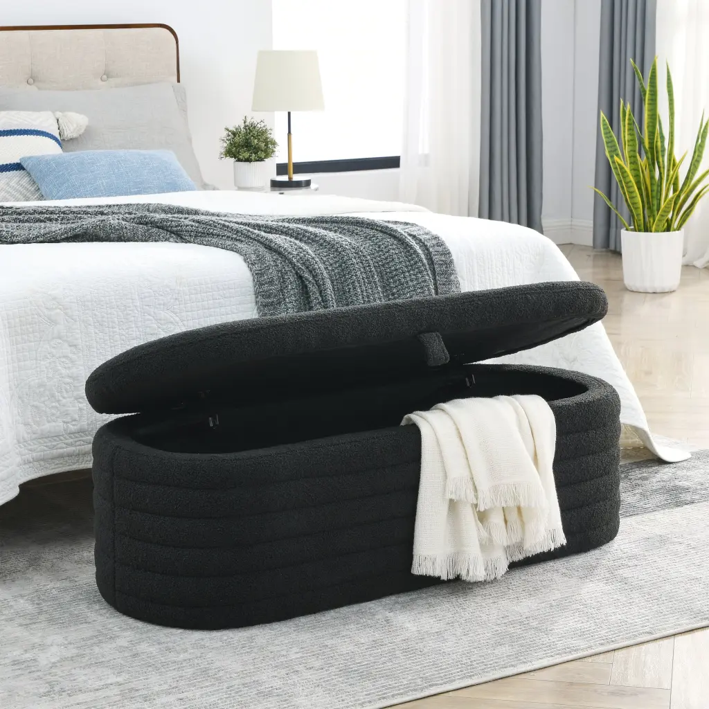 WeLike 45.5 Inch Storage Ottoman Bench Upholstered Fabric Seat welike furniture
