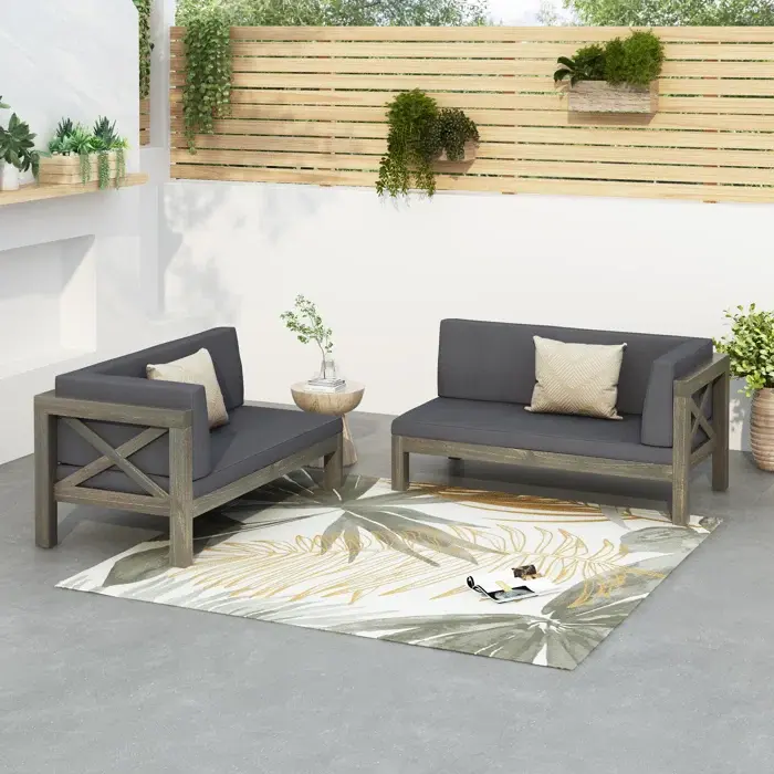 Brava X Back Corner Bench Set Dark Grey Seats 4 Acacia Timber nh-gardenpara