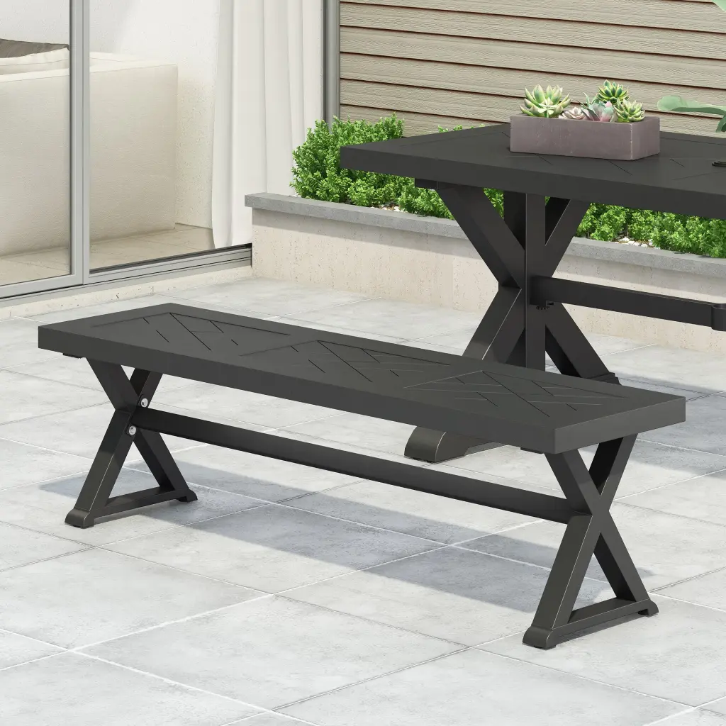 Outdoor Dining Bench Antique Matte Black Aluminium Durable Patio Furniture nh-uhome