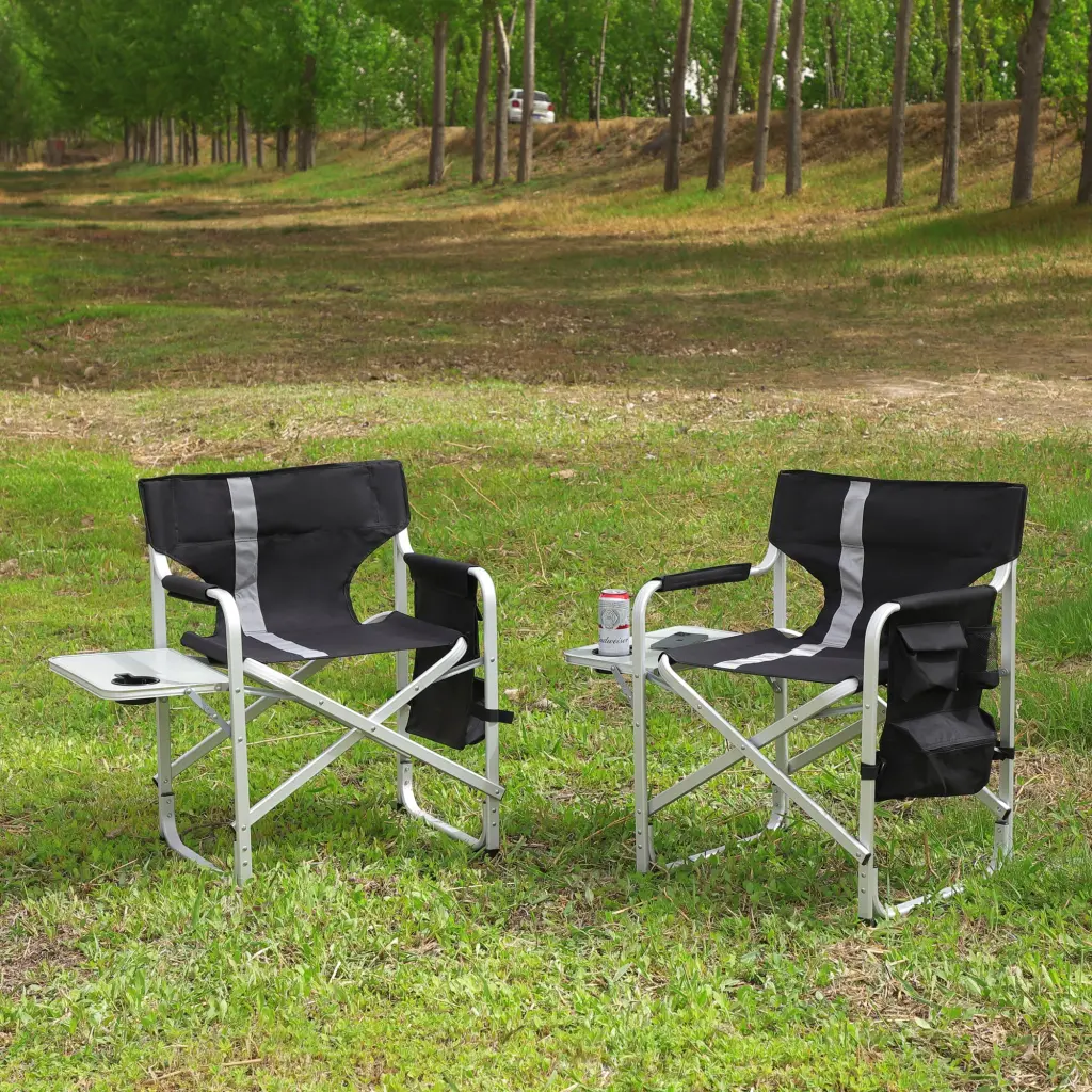2 Piece Padded Folding Outdoor Chair Side Table And Storage Pocket rnb