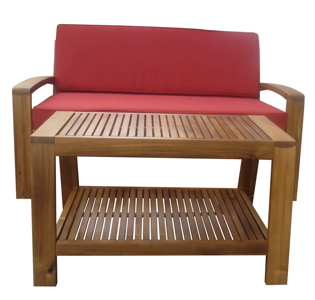Grenadaseat Coffee Table Red Cushion Teak Timber Water Resistant Outdoor nh-purenest