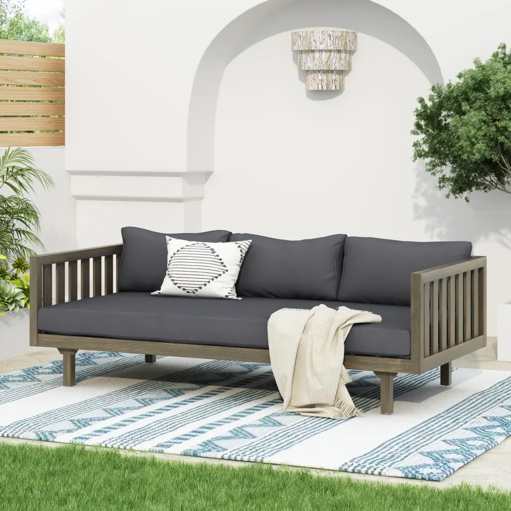 Claremont 3 Seater Daybed Grey Wood Waterproof Cushion Outdoor Furniture nh-cloudhouse
