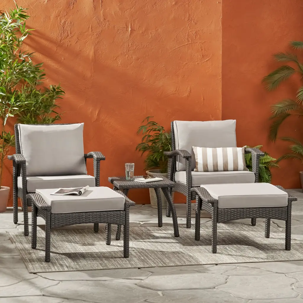 Honolulu Chat Set S 5 Grey Silver Pe Rattan Iron Waterproof Fabric nh-kisa