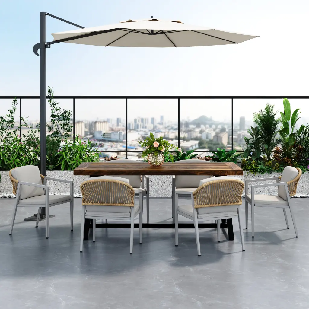 Outdoor Dining Set Gray Acacia Timber Table And 6 Chairs Patio Furniture nh-uhome