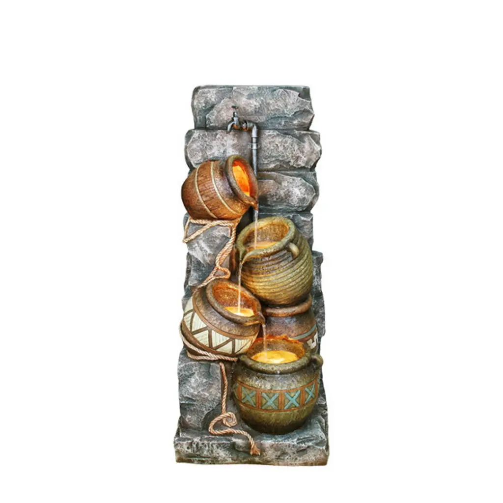 43" Tall Polyresin Indoor Outdoor Fountain LED Light Potter Pitcher Design california home
