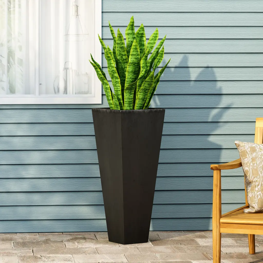 13 X 32.5 Inches Outdoor Modern MGO Cast Marble Planter Black Magnesium Oxide nh-bc furniturings