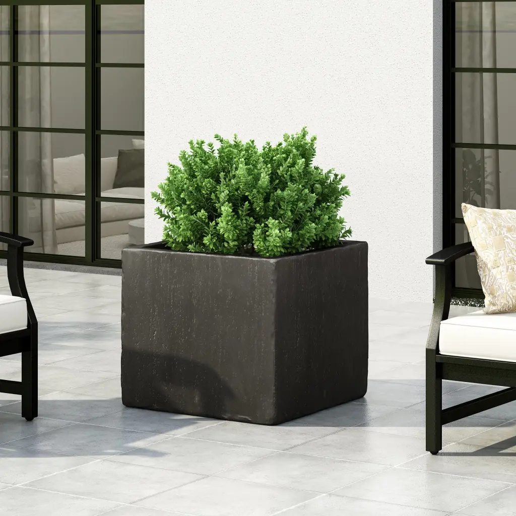 Outdoor Large Square Mgo Planter Black Magnesium Oxide Modern Garden Decor nh-bc furniturings