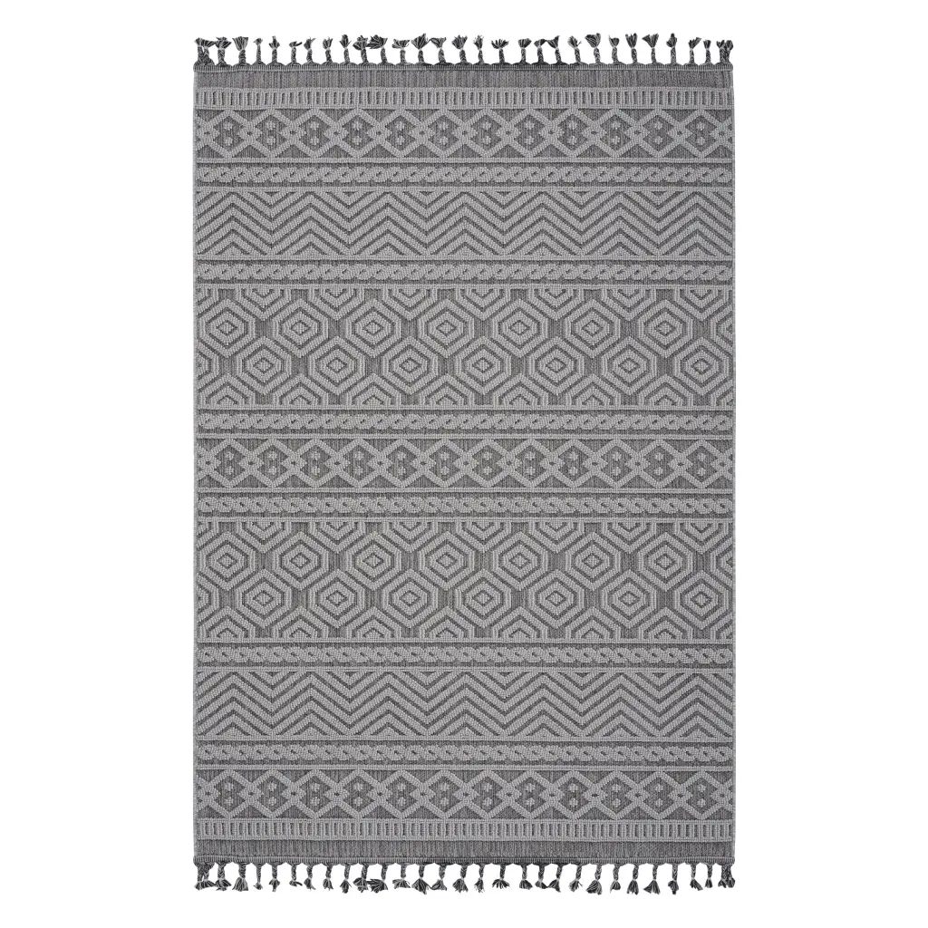 4X6 Grey White Geometric Indoor Outdoor Area Rug Polypropylene naar rug