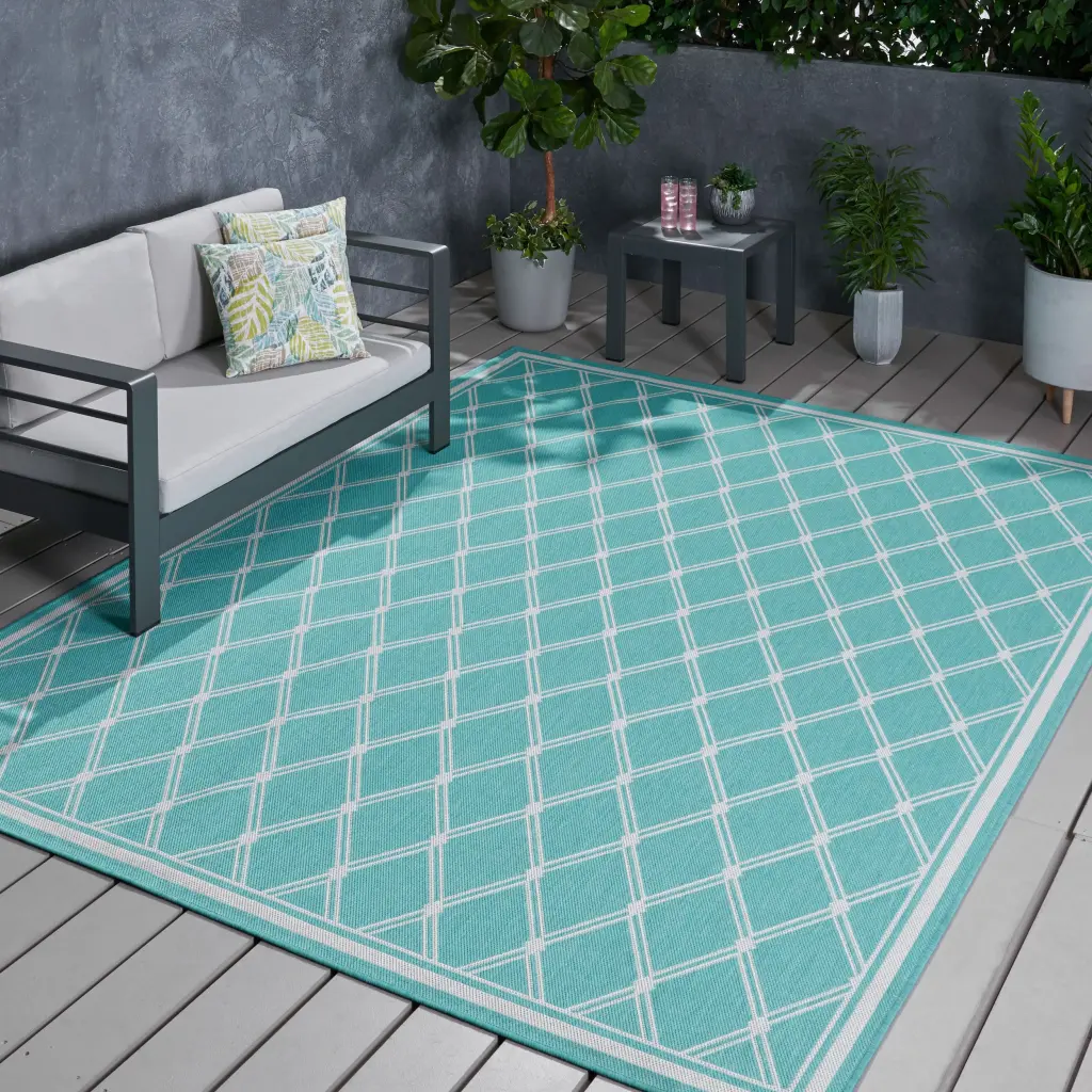 5092G 7'10 x 10' Teal Polypropylene Indoor Outdoor Rug nh-kisa