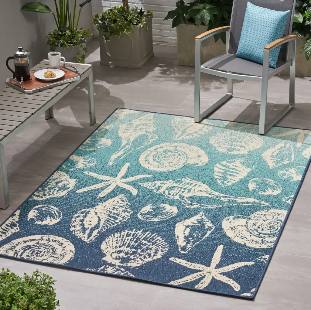 Meridian 6841H 5'3 X 7' Blue Polypropylene Outdoor Rug Durable And Weather Resistant nh-kisa