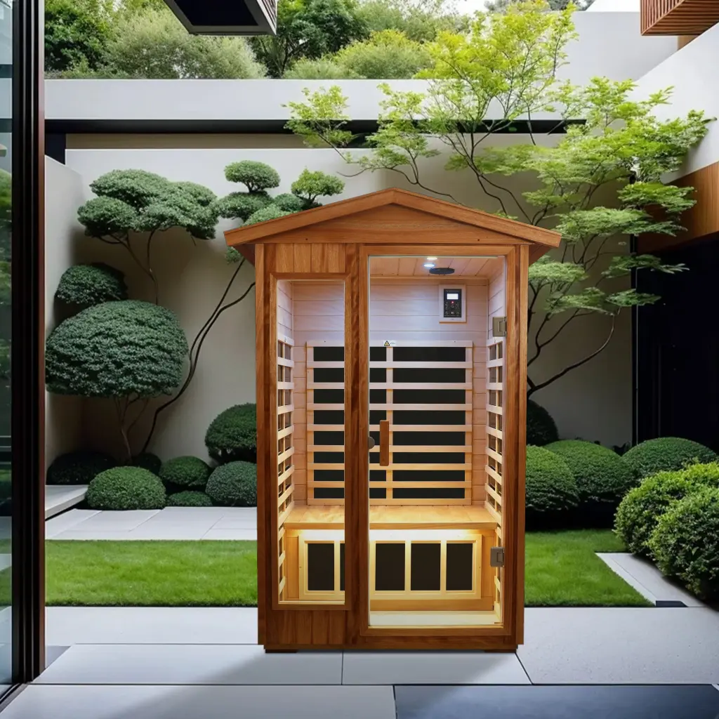 Two People Outdoor Okoume Wood Far Infrared Sauna Room Natural Wood Me rnb