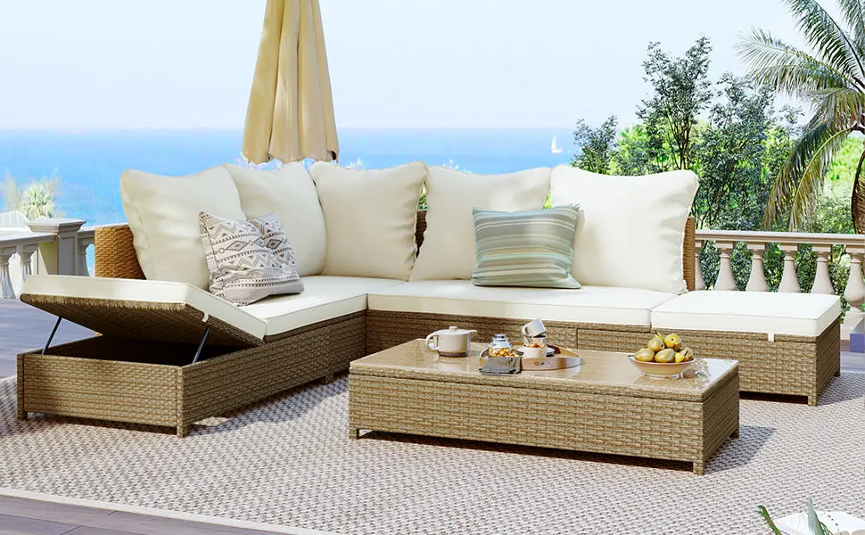 Patio 3 Piece Rattan Sofa Set All Weather PE Wicker Sectional Set Outdoor topmax