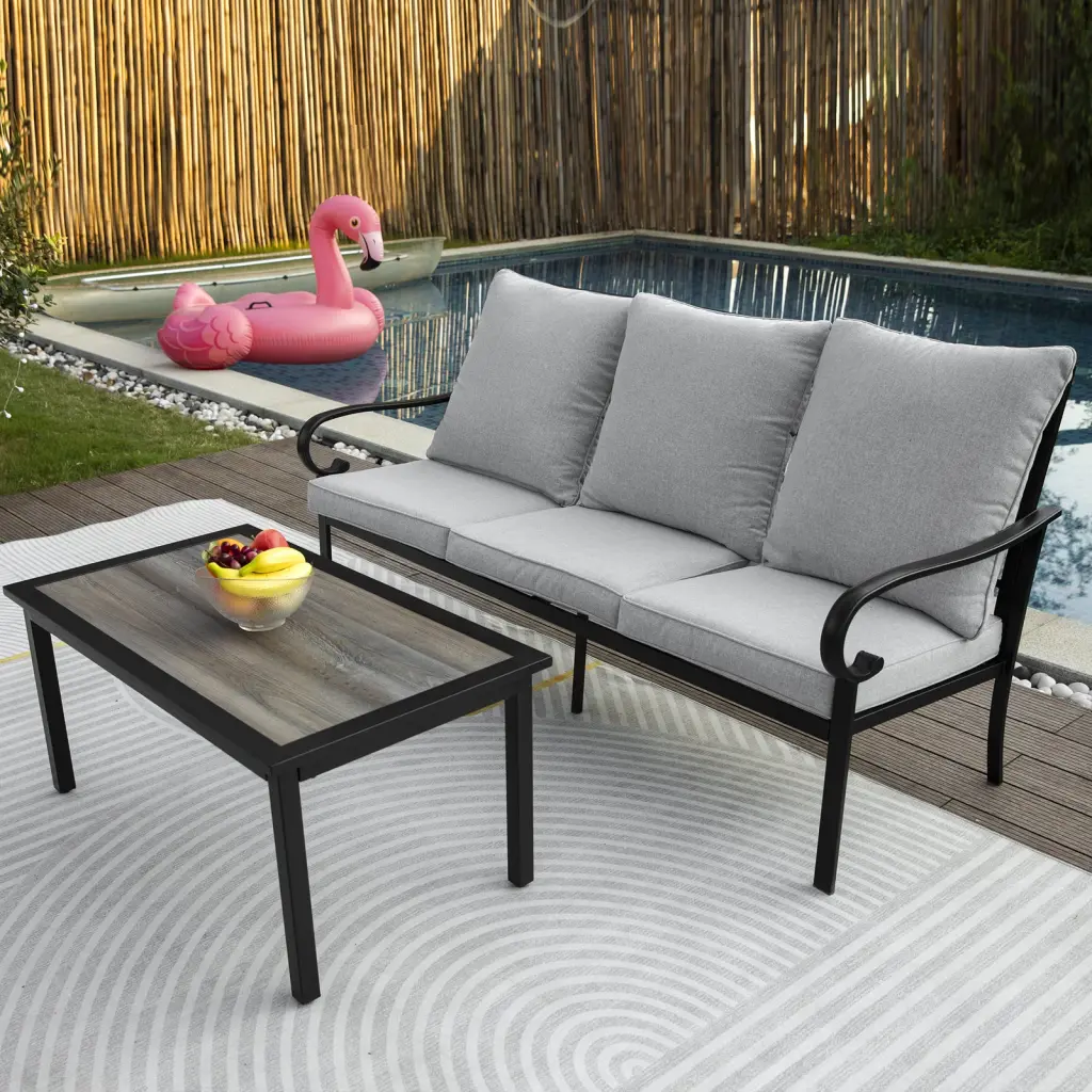 Patio 3 Seater Sofa Table Outdoor Conversation Home Decor lcfurniture