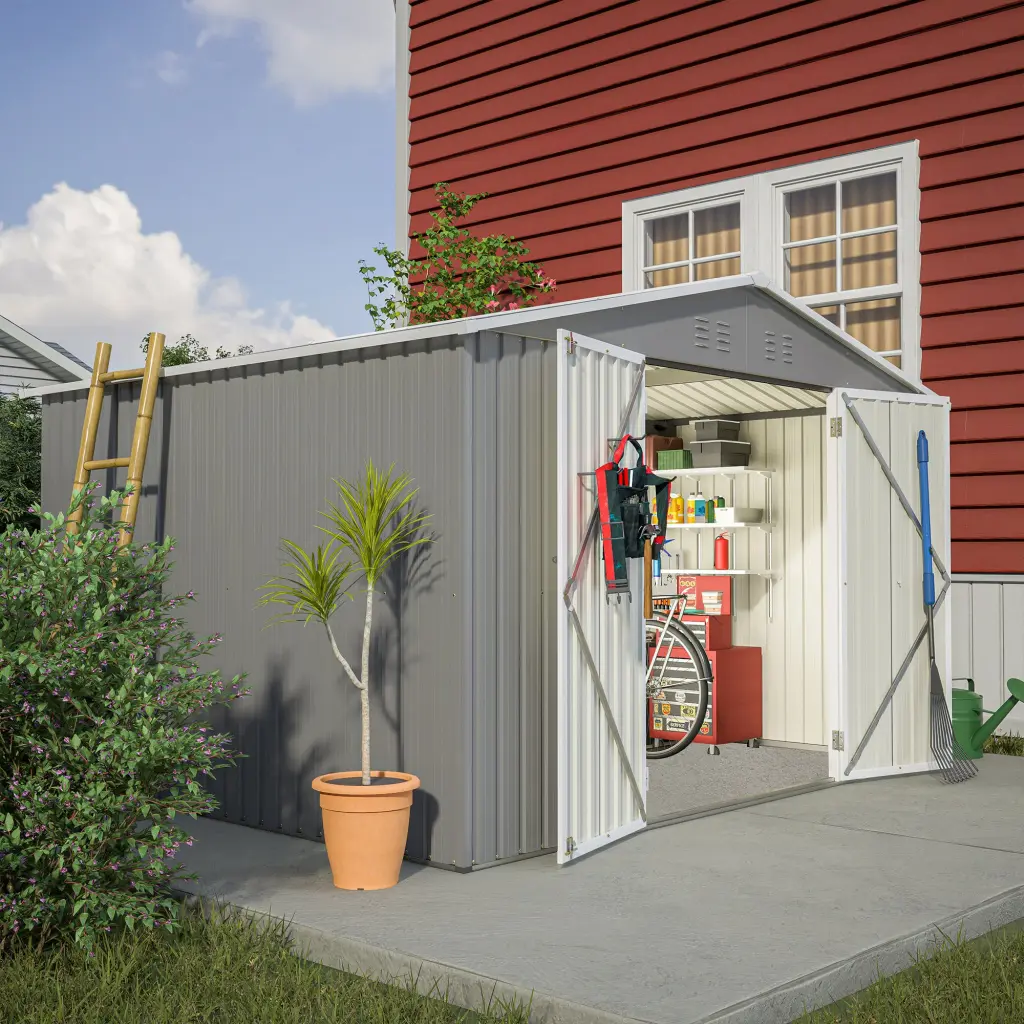 10X8 Ft Outdoor Storage Shed - All Weather Metallic Shed Lockable Door w2505