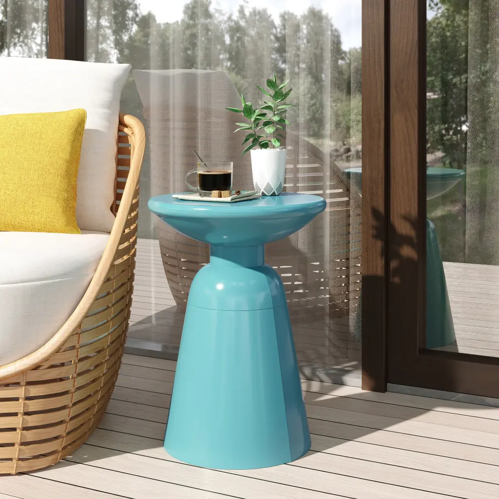 Outdoor Metal End Table Large Teal Iron nh-gardenpara