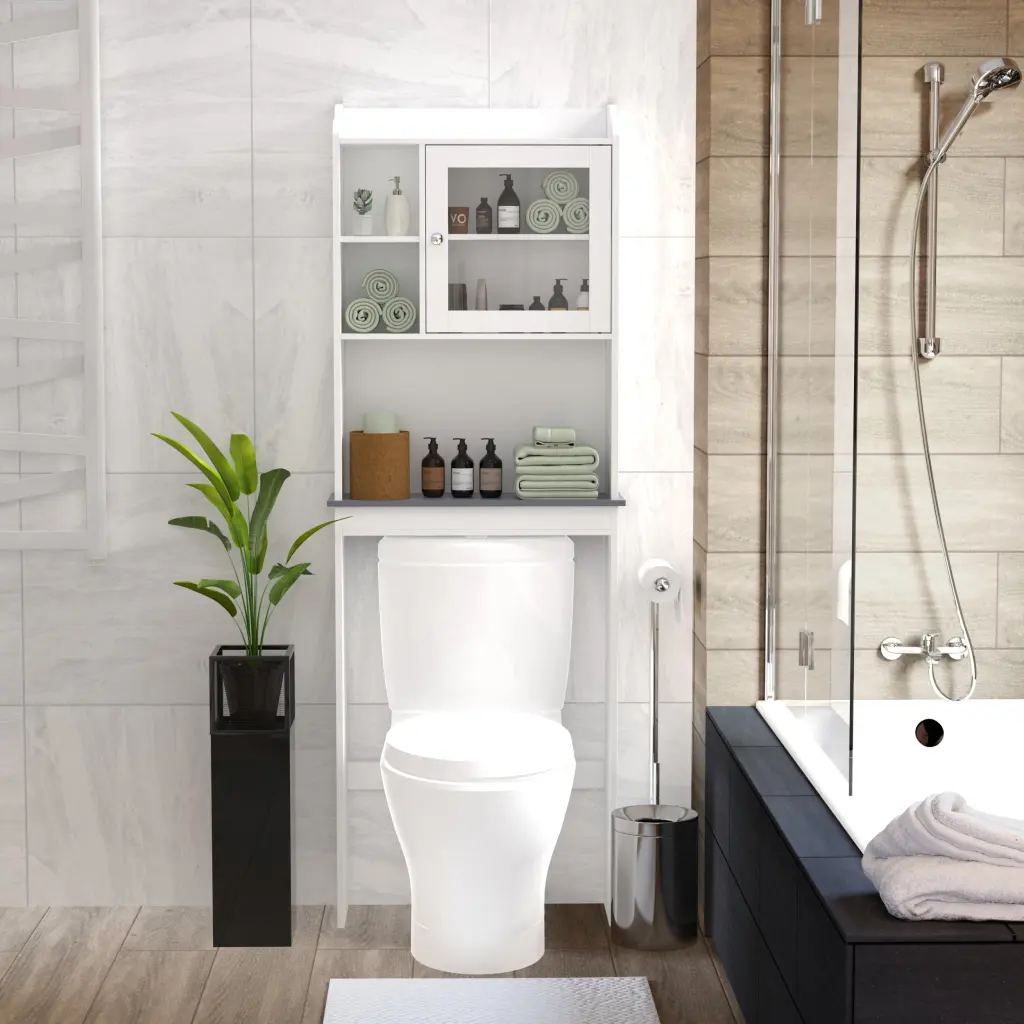 Modern Over Toilet Space Saver Wood Storage Cabinet Adjustable Shelves newmark