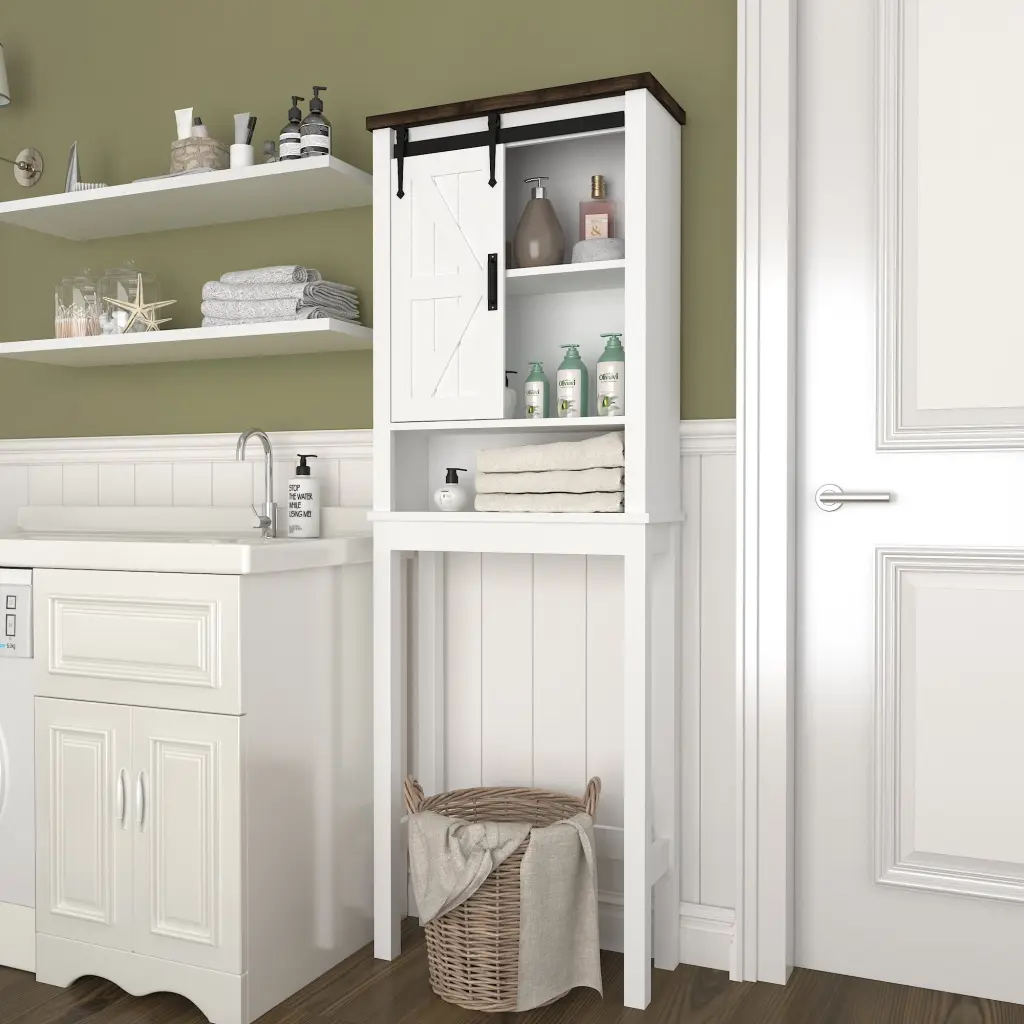 Farmhouse Over Toilet Storage Cabinet Adjustable Shelves Bathroom Organization q-s furniture