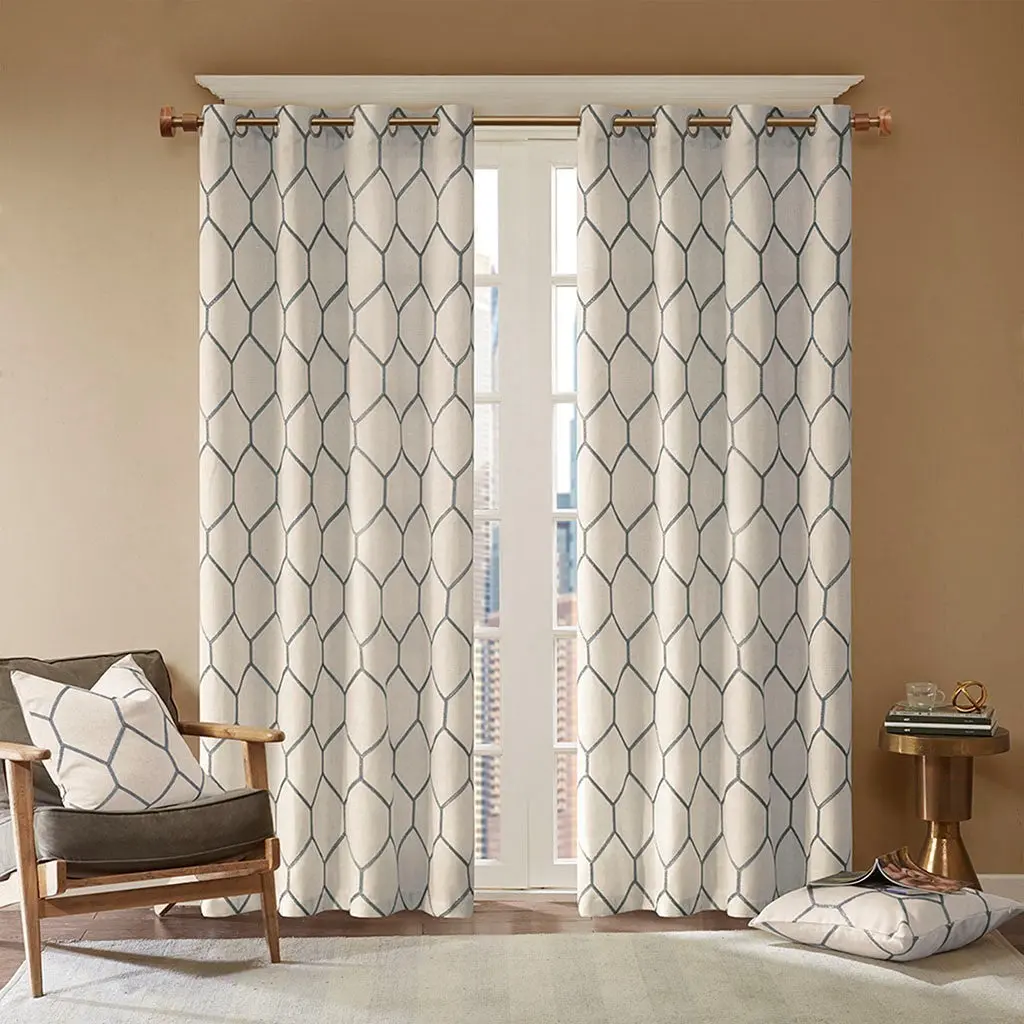 Metallic Geo Embroidered Drape Panel Only 1 Pc White Multi jla