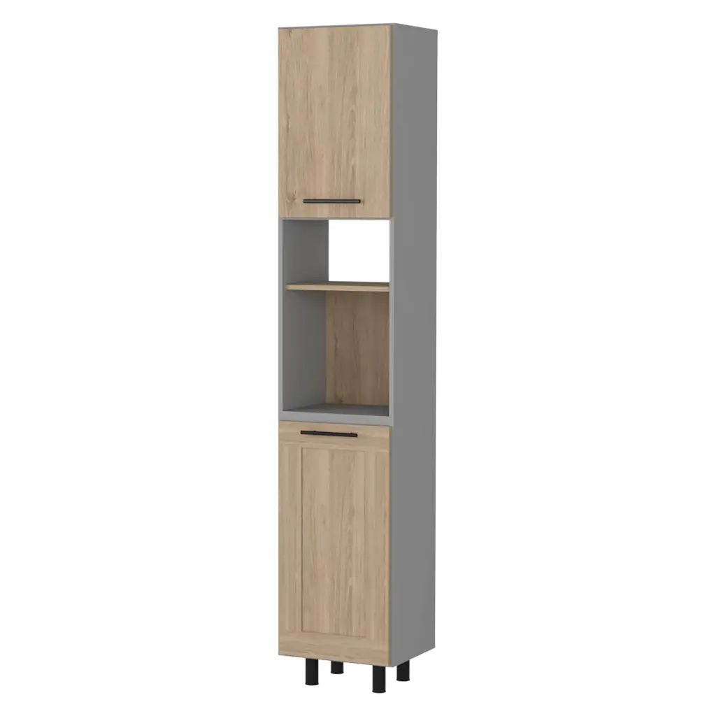 Devoux 2 Door 2 Shelf Kitchen Pantry Light Pine and Gray Brown MDF furniture max
