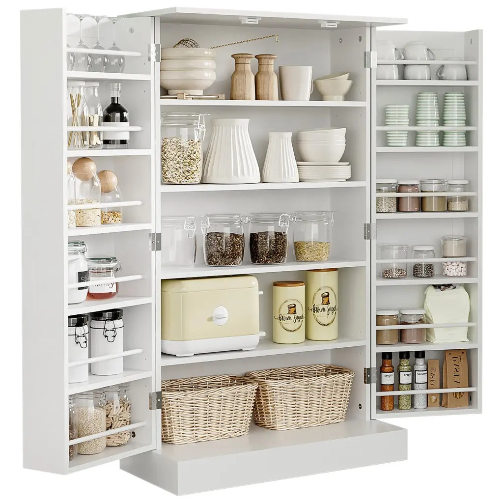 Homcom 41 Inch Modern Kitchen Pantry Freestanding Storage Cabinet Double Doors aosom business