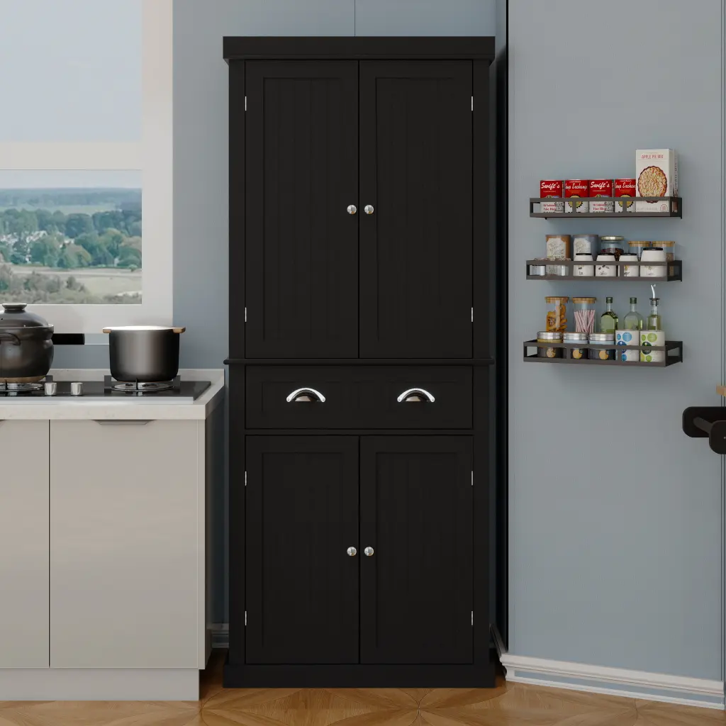 71 Inch Kitchen Pantry Storage Cabinet 4 Doors, Drawer, 2 Customizable Shelves - Large Kitchen Organizer cl worthy housewa...