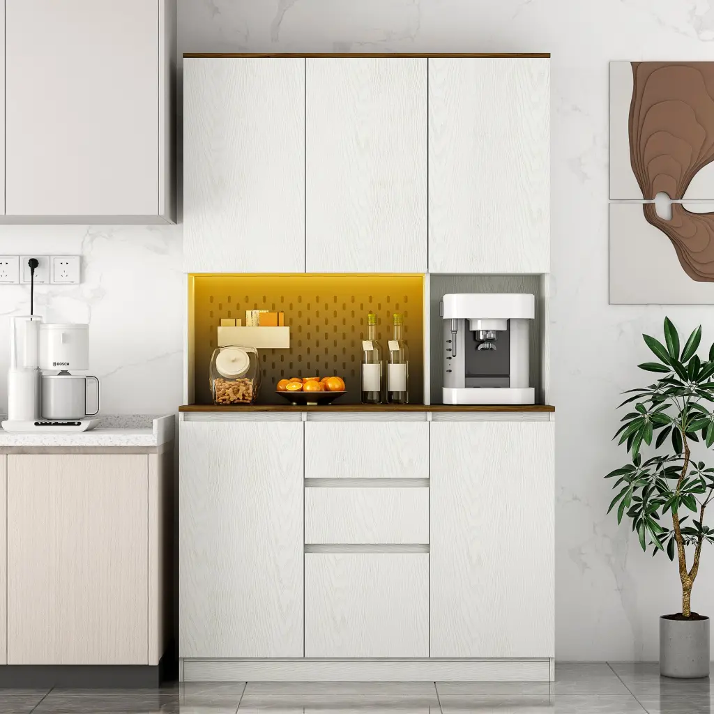 74 Inch Kitchen Pantry Cabinet Charging Station Freestanding Buffet Storage dasenwood