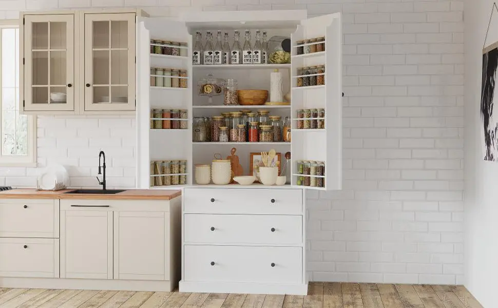 77 Inch Farmhouse Kitchen Pantry Freestanding Tall Cupboard Storage Cabinet rnb