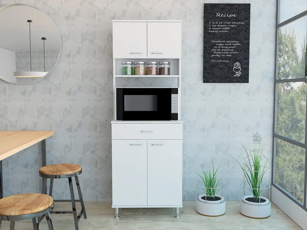 Pantry Piacenza Two Double Door Cabinet White Finish White Particle Board treevol furniture