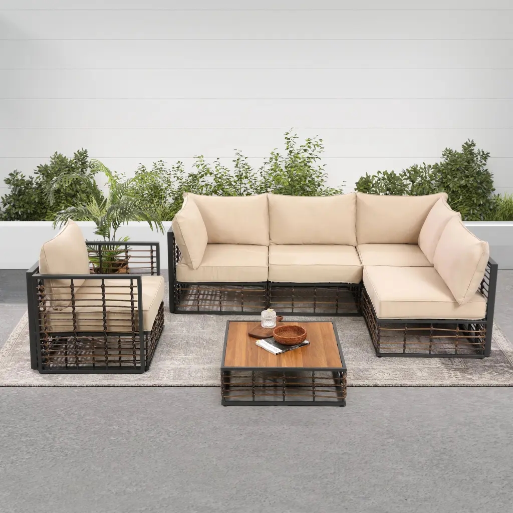 Grand Patio 6 Piece Wicker Patio Set All Weather Outdoor Conversation Set Garden hifine outdoor furniture w-640