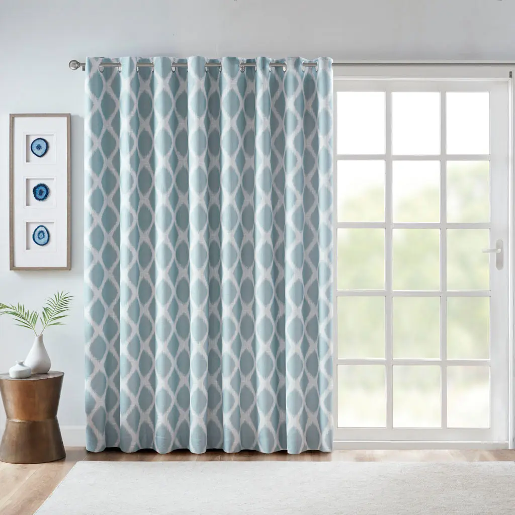 Printed Ikat Blackout Patio Drape Panel Aqua Polyester Curtain jla