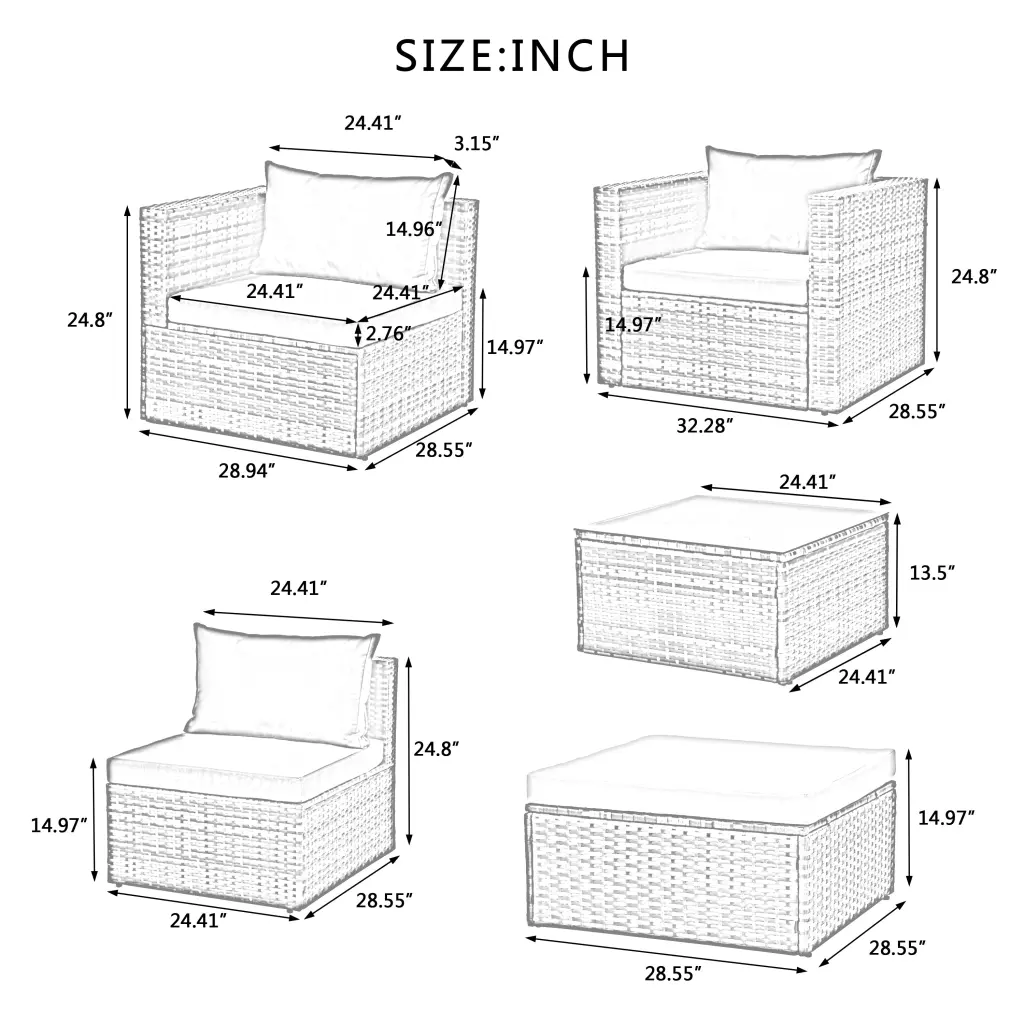6 Seater Patio Wicker Home Decor Outdoor Seasonal Furniture Set dream honor