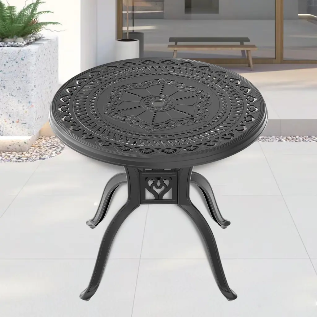 31.50 Inch Cast Light Metal Patio Dining Table Black Frame nicesure