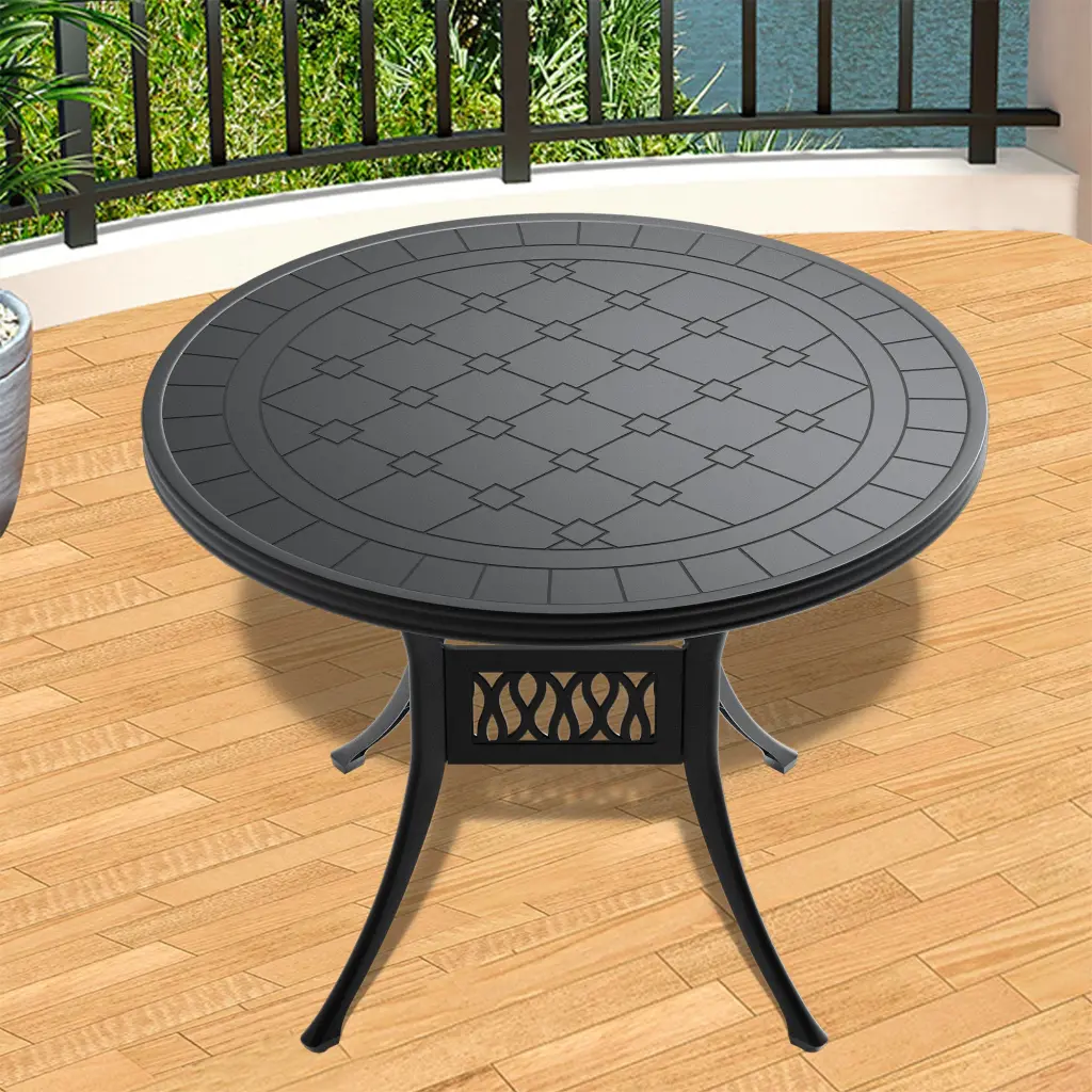 39.37 Inch Cast Aluminum Patio Dining Table Black Frame Carved Design nicesure