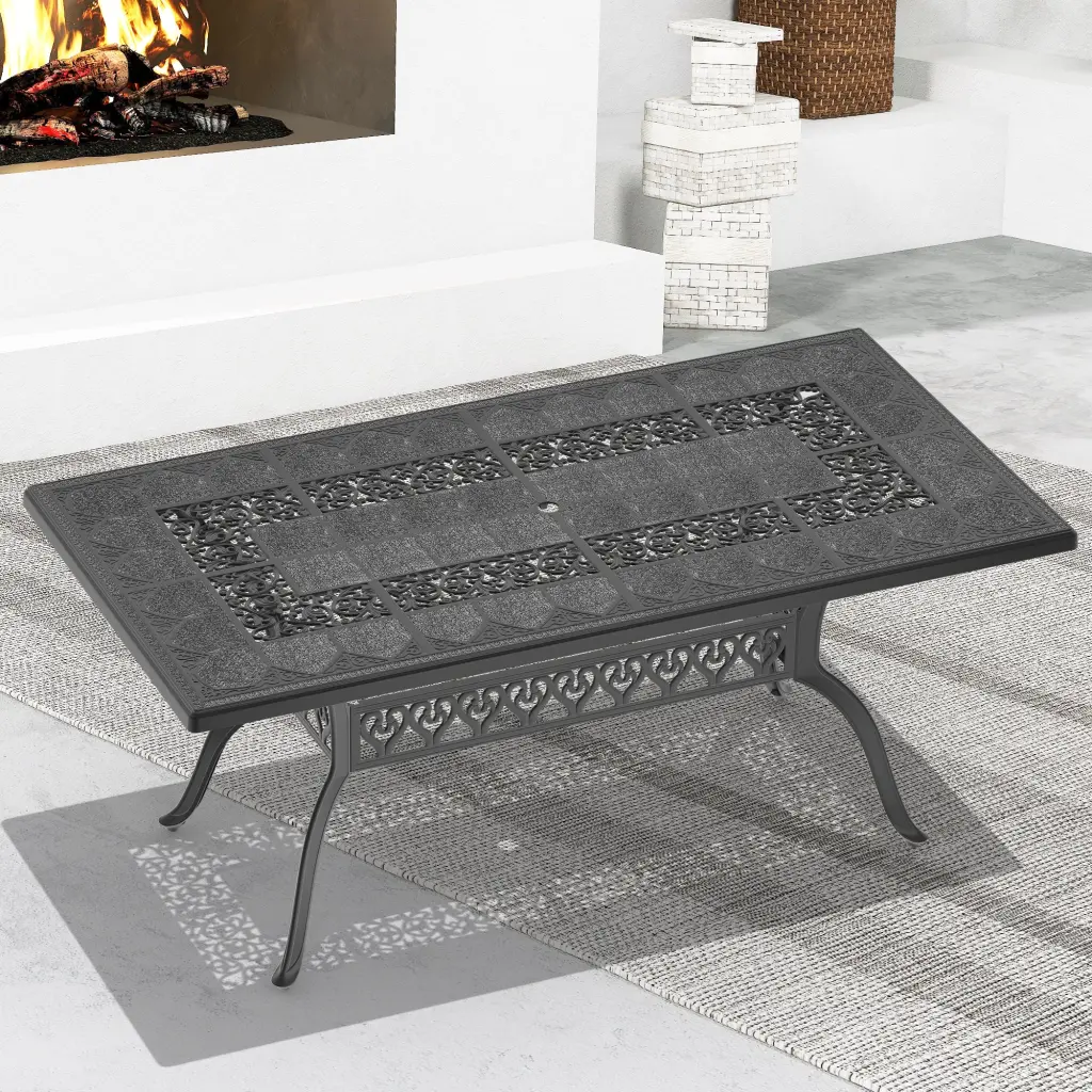 68.90x35.43 Inch Cast Light Metal Patio Dining Table Black Frame nicesure