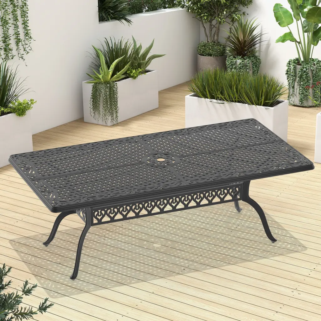 82.68x41.34 Inch Cast Metal Patio Dining Table Black Frame Outdoor Furniture nicesure