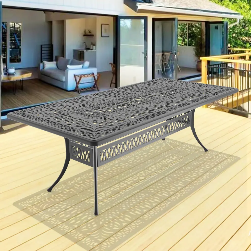 86.61x42.32 Inch Oval Cast Light Metal Patio Dining Table Black Frame Outdoor Furniture nicesure