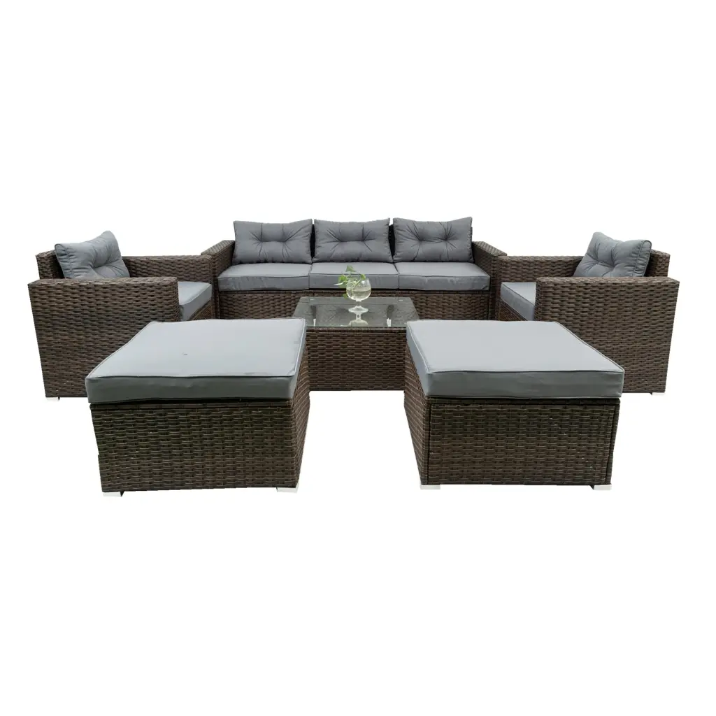 6 Piece Patio Rattan Wicker Outdoor Conversation Sofa Set Cushions eelifee